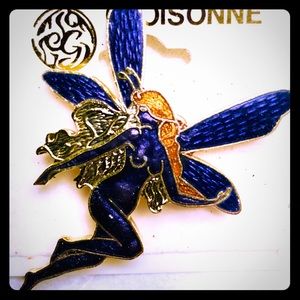 Unique Vintage Cloisonné Gold Plated Fairy Pin